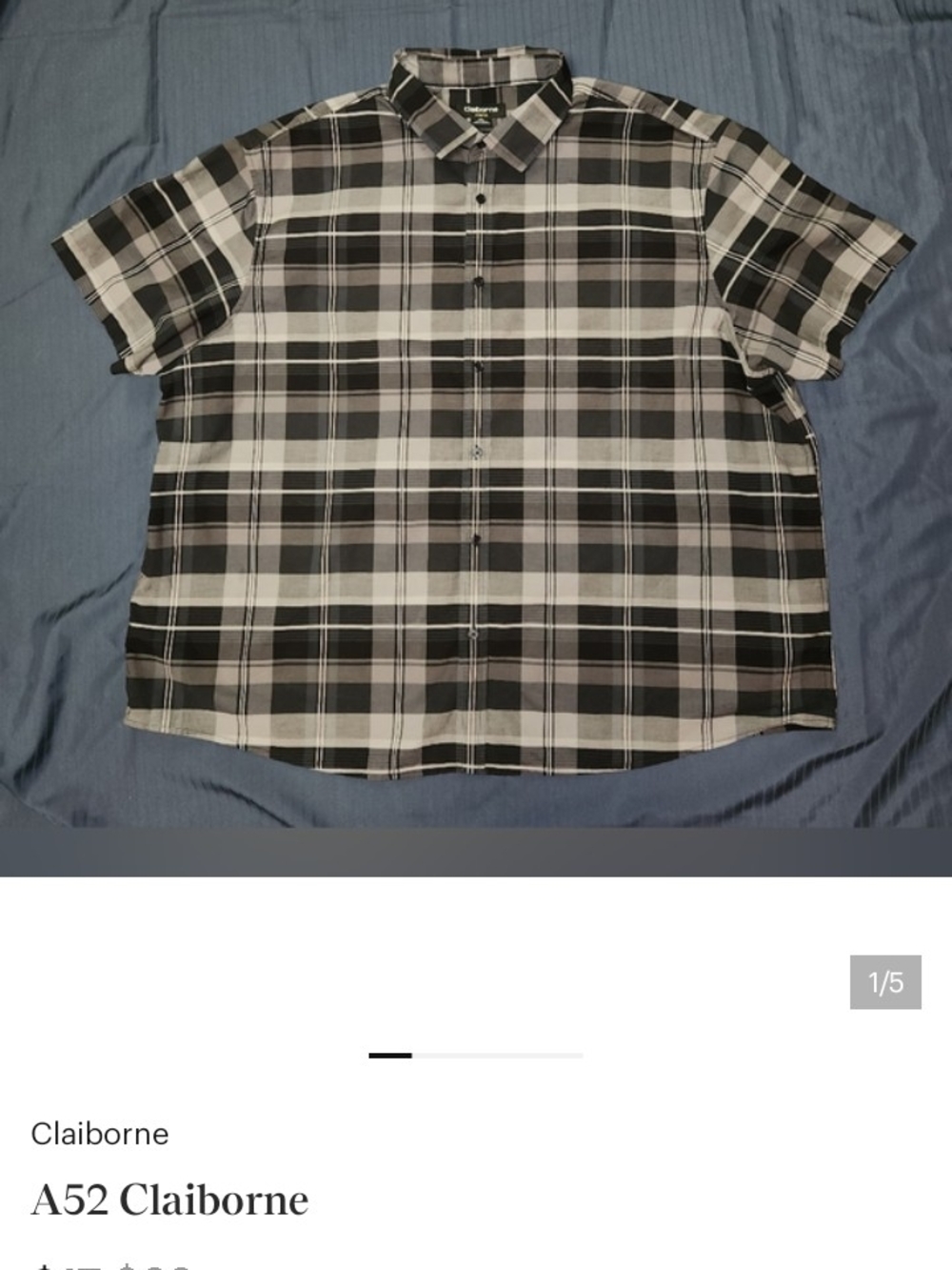 Claiborne Black and White Plaid Short Sleeve Button-Down Shirt